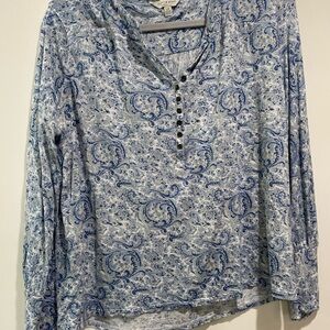 Lucky Brand Blue Paisley Long Sleeve Blouse